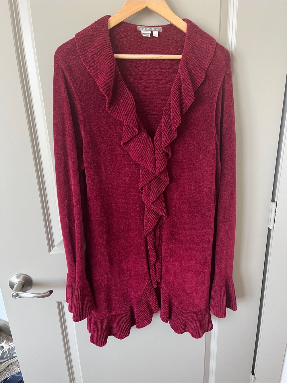 Women's Ruffle-Trim Open Front Cardigan - Wine